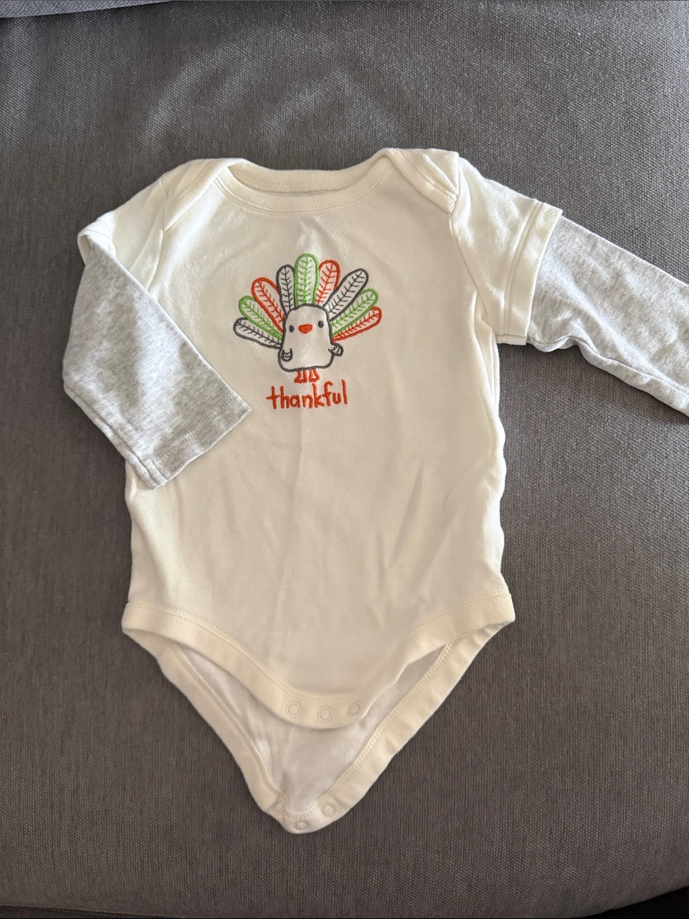 Gymboree White and Gray Turkey 'Thankful' One-Piece